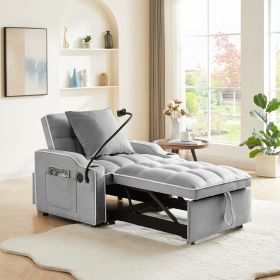 Convertible Sleeper Chair Sofa Bed Adjustable Pull Out Sleeper Chair Bed Multi-Pockets Folding Sofa (Color: Grey)
