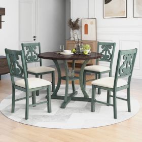TREXM 5-Piece Round Dining Set With Fabric Chairs & Special-shaped Legs (Option: Antique Blue)