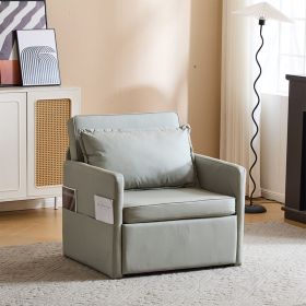 Adult Sleeper Chair Bed, 3-in-1 Convertible Sofa Chair Bed Pull-out Sofa Bed, Convenient Folding Tray Table With USB And Type-C Charging Ports For Liv (Option: Leathe LIGHT GREY)