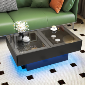 Coffee Table With Sliding Tabletop, Center Table With Hidden Storage Compartment, Extendable Table For Living Room (Color: Black)
